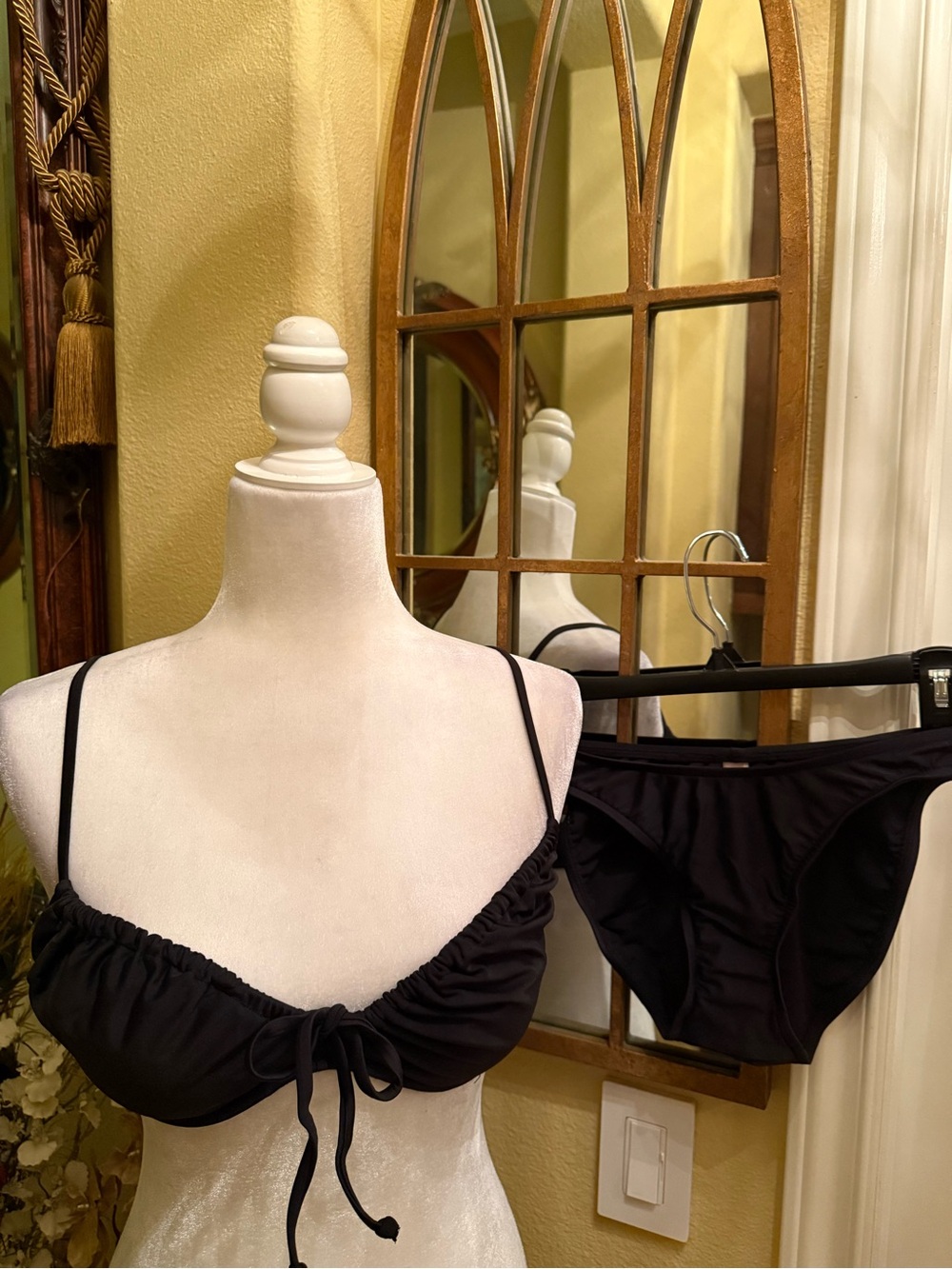 Victoria's Secret Black Ruched Tie-Front Bikini Top and High-Cut Leg Bottom NEW